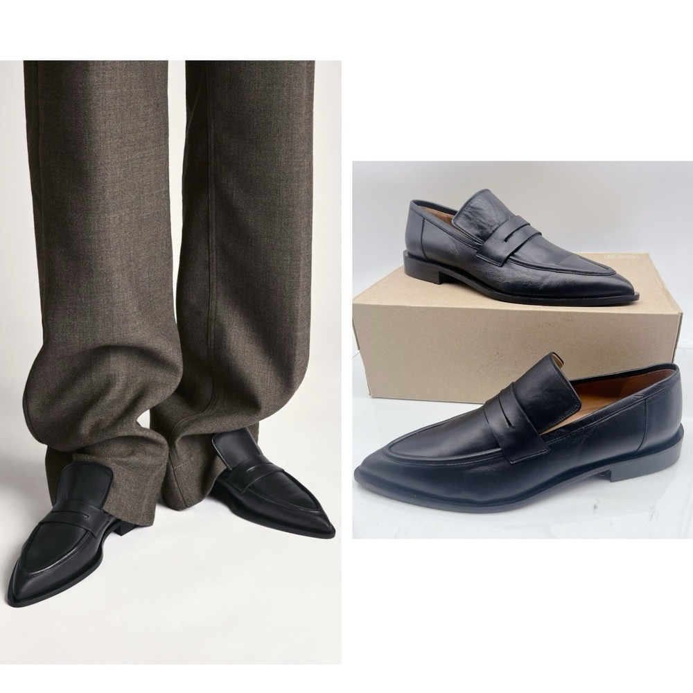 ATP Atelier Montazzoli Black Leather Pointed Toe Flat Loafers EU 37 - Italy $650